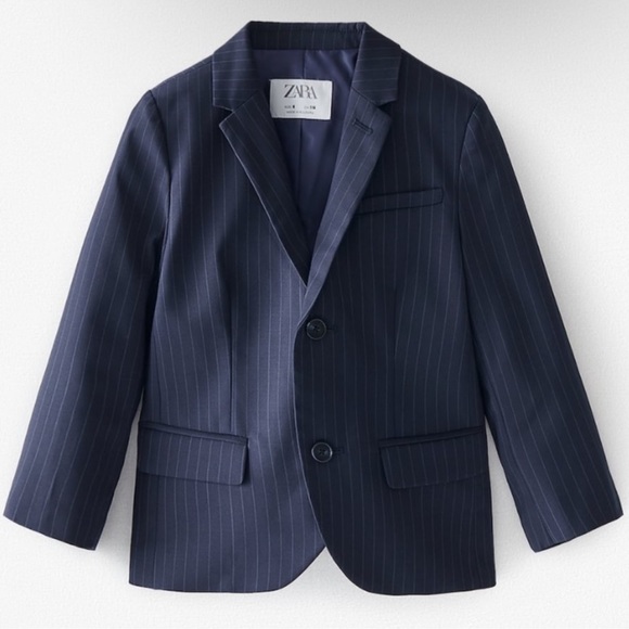 Zara boys pinstripe suit jacket Navy blue NWT